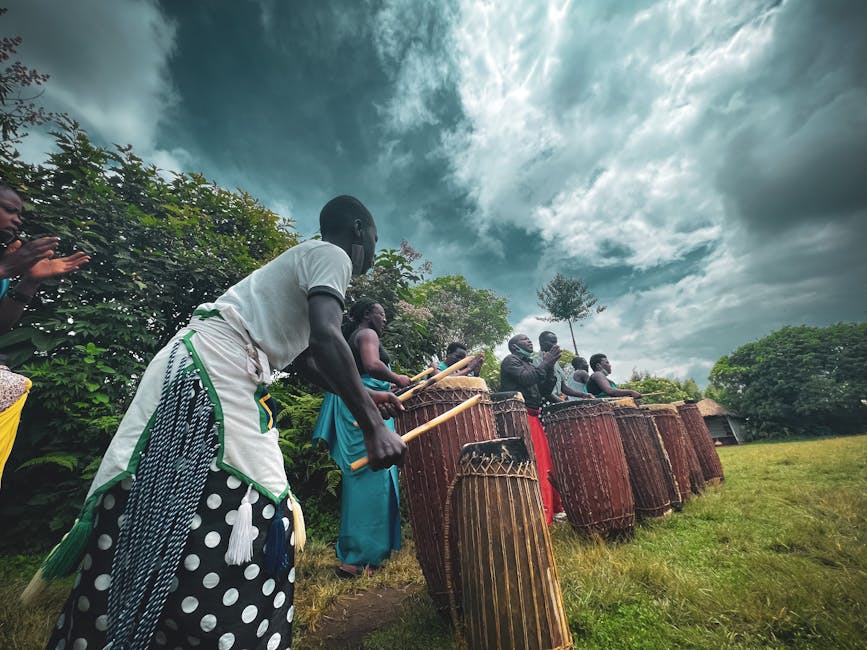 Low Angle Shot of a Tribe playing Drums