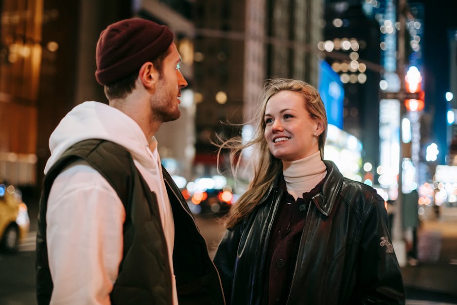 Romantic couple standing on street